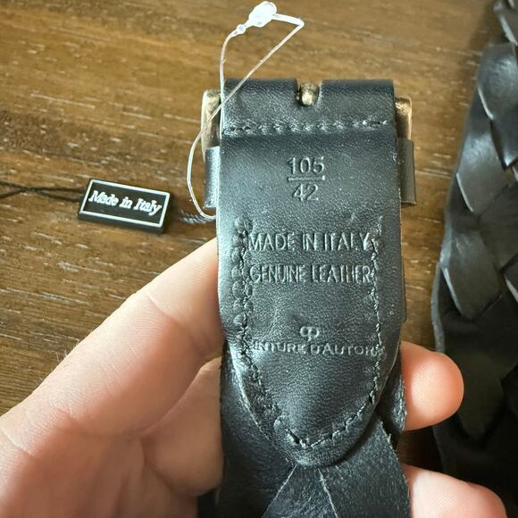 Cinture D’Autore Men’s Black Genuine Leather Woven Belt- Size 42 - Picture 2 of 8
